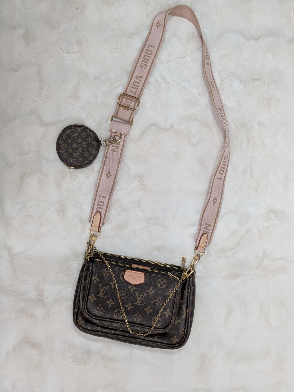 Louis Vuitton Monogram Crossbody Bag with Pink Strap